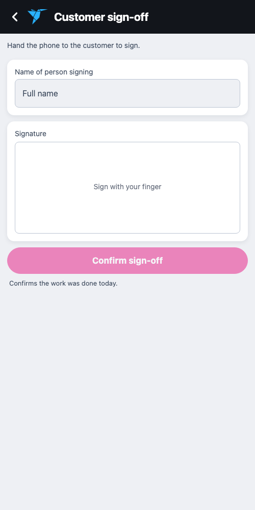 The customer signs